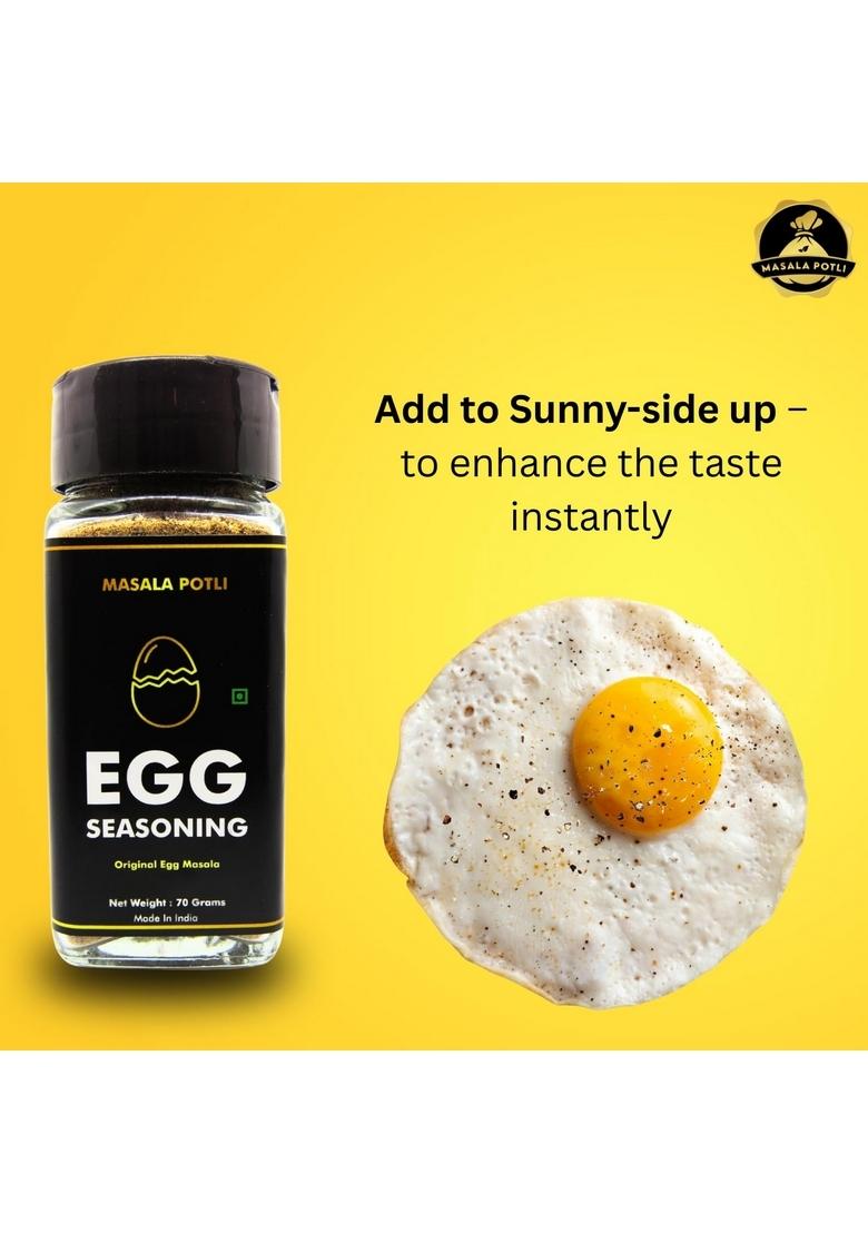 MASALA POTLI Egg Seasoning Sprinkles | For Boiled Egg, Omelette, Scrambled Curry No Preservatives Glass Sprinkler Jar Pack of 2 x 70g
