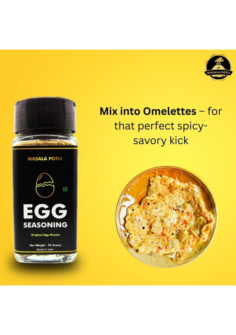 MASALA POTLI Egg Seasoning Sprinkles | For Boiled Egg, Omelette, Scrambled Curry No Preservatives Glass Sprinkler Jar Pack of 2 x 70g