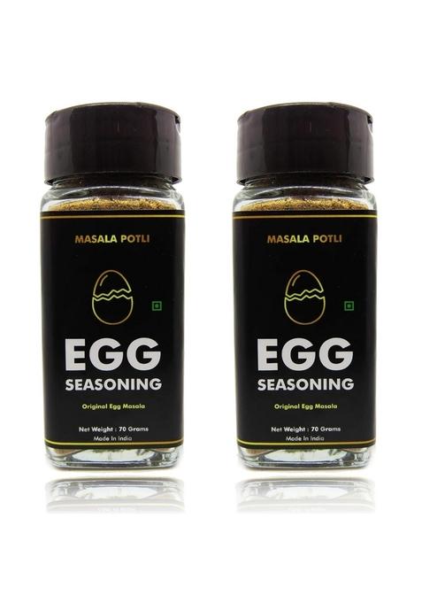 MASALA POTLI Egg Seasoning Sprinkles | For Boiled Egg, Omelette, Scrambled Curry No Preservatives Glass Sprinkler Jar Pack of 2 x 70g