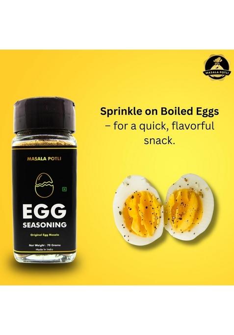 MASALA POTLI Egg Seasoning Sprinkles | For Boiled Egg, Omelette, Scrambled Curry No Preservatives Glass Sprinkler Jar Pack of 2 x 70g