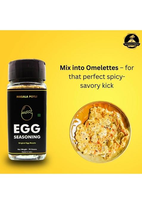 MASALA POTLI Egg Seasoning Sprinkles | For Boiled Egg, Omelette, Scrambled Curry No Preservatives Glass Sprinkler Jar Pack of 2 x 70g
