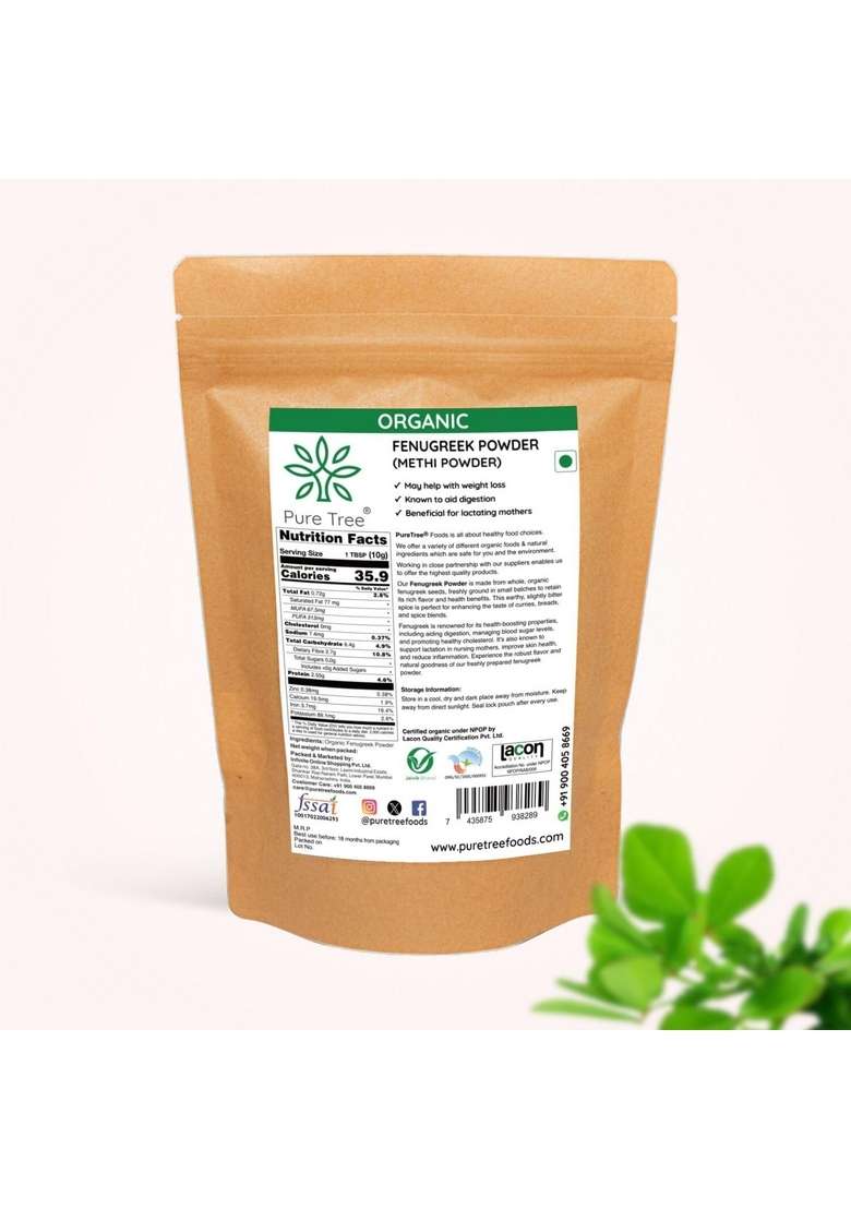Pure Tree Certified Organic Fenugreek Powder | 100 g Methi Seed Edible Menthulu - Indya
