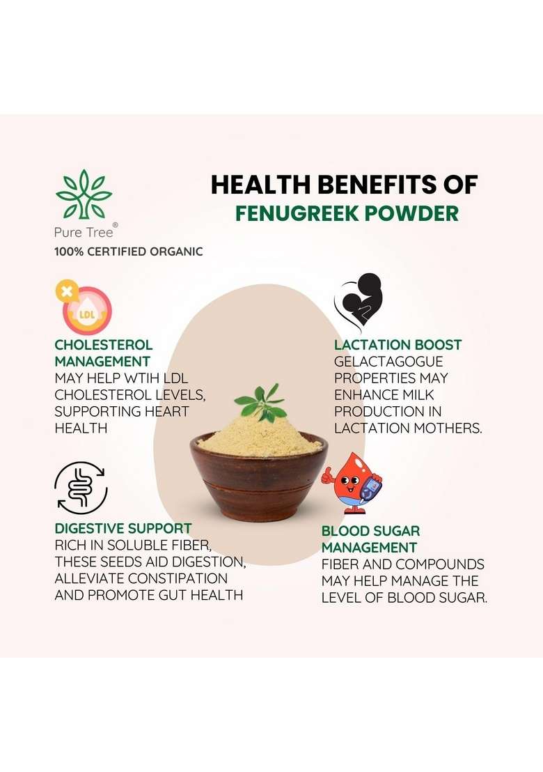 Pure Tree Certified Organic Fenugreek Powder | 100 g Methi Seed Edible Menthulu - Indya