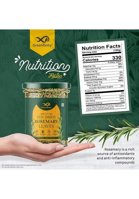 GreenFinity Sun Dried Rosemary Leaves For Hair Growth Aromatic Herb Cooking, Seasoning, Soups, Salads, Herbal Teas And Garnishing|Healthy Eye Problems, Hair, Immunity Digestion ,100 Gram