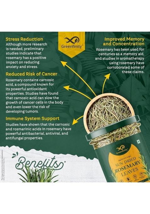 GreenFinity Sun Dried Rosemary Leaves For Hair Growth Aromatic Herb Cooking, Seasoning, Soups, Salads, Herbal Teas And Garnishing|Healthy Eye Problems, Hair, Immunity Digestion ,100 Gram