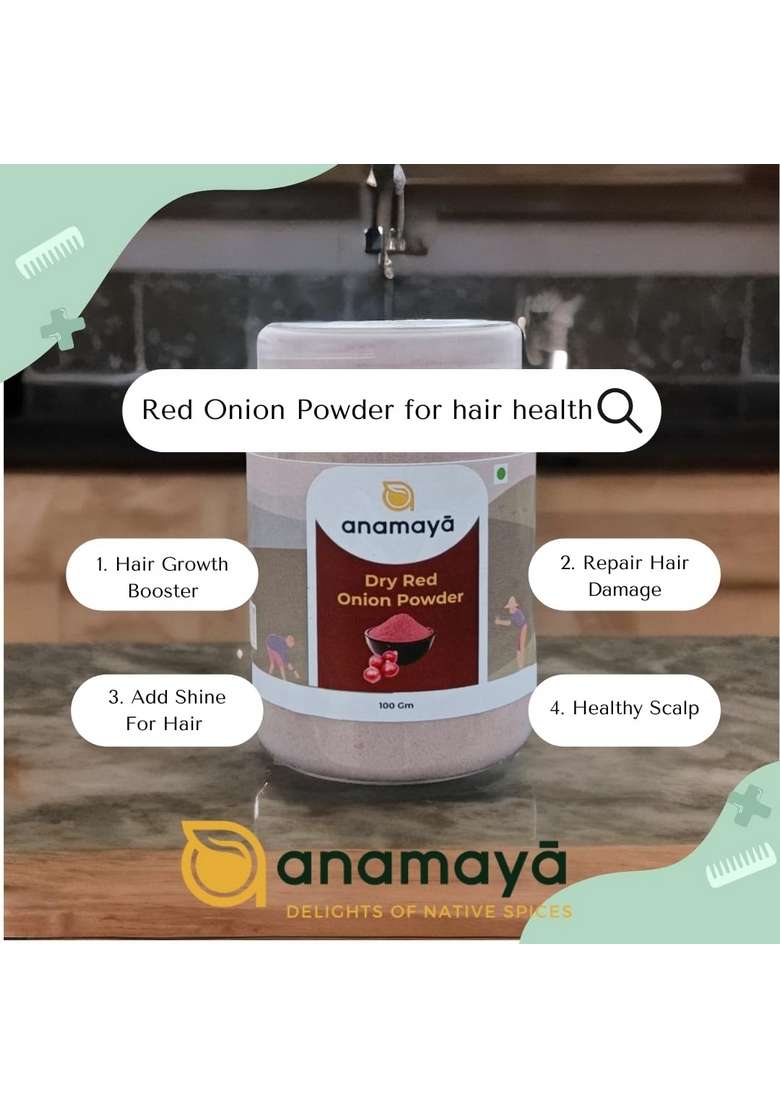 anamaya Dry Red Onion Powder | Natural , Dehydrated Simplifies Cooking & helps in Hair Growth Laal Pyaz ka No more tears| Grown Harvested Erode |100 gms Pack of 1 - Indya