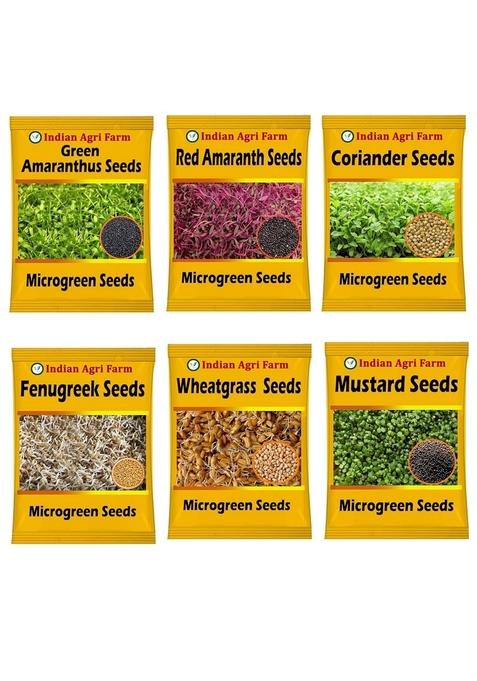 IAgriFarm Microgreens Sprouting Seeds/Amaranthus Seeds (Red & Green), Coriander,Fenugreek Methi, Wheat Grass, Mustard /100g*6, Untreated Seed,Easy Grow