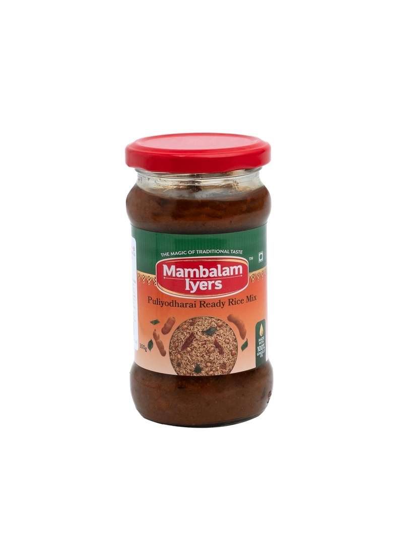 Mambalam Iyers Puliyodharai Ready Rice Mix - 300g Glass bottle | South Indian mixes made with 100% Gingelly Oil sadham Paste - Indya