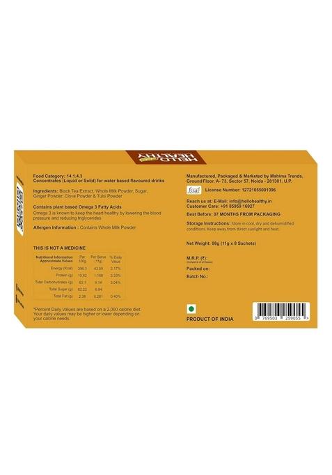 Hello Healthy Adraki Tulsi Chai | Instant Ginger Tea Premix Adrak Mix Readymade Powder Pack of 16 Sachets (11 g Each) Rich in Antioxidants, Supports Digestion