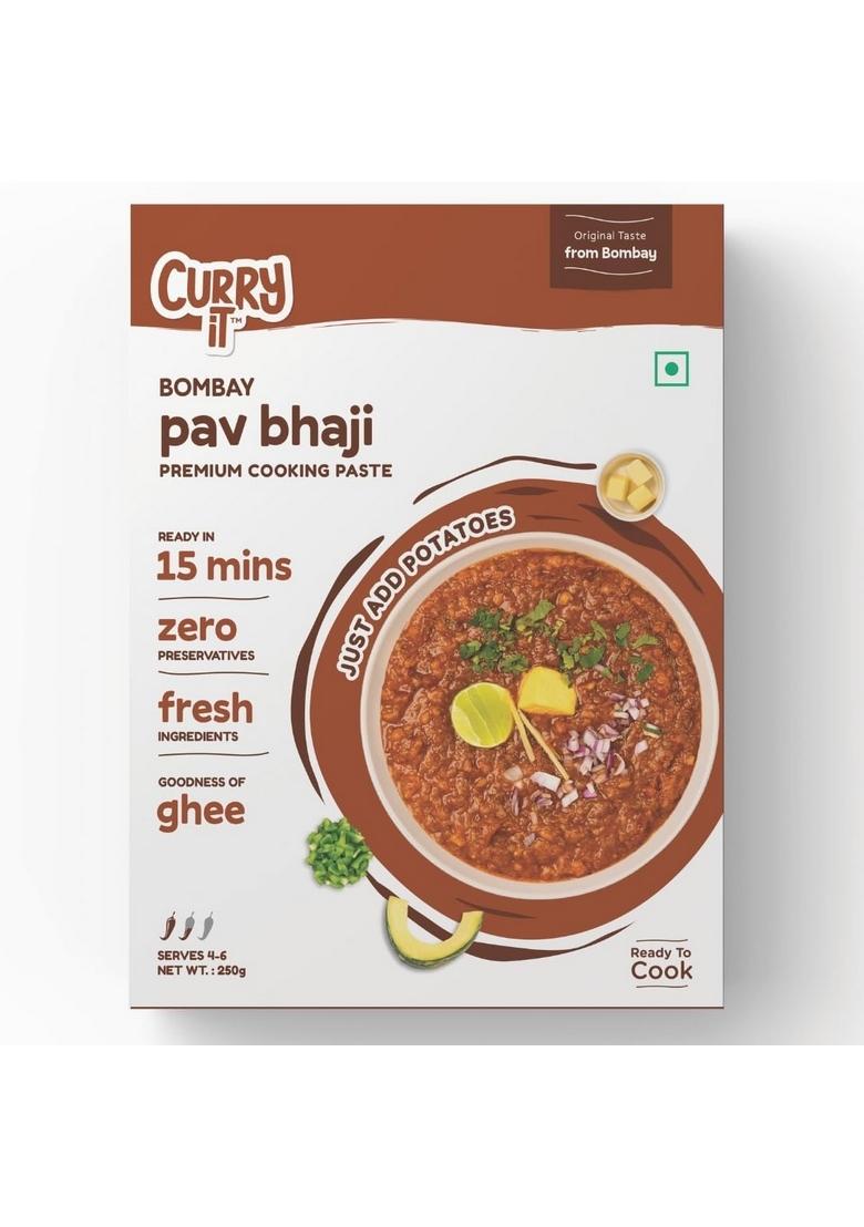 CURRYiT Instant Bombay Pav Bhaji Masala Curry Paste | Just Add Aloo (Potato) Ready in 15-30 Mins Serves 4-6 Made with Ghee No Preservatives To Cook Indian Gravy 250g