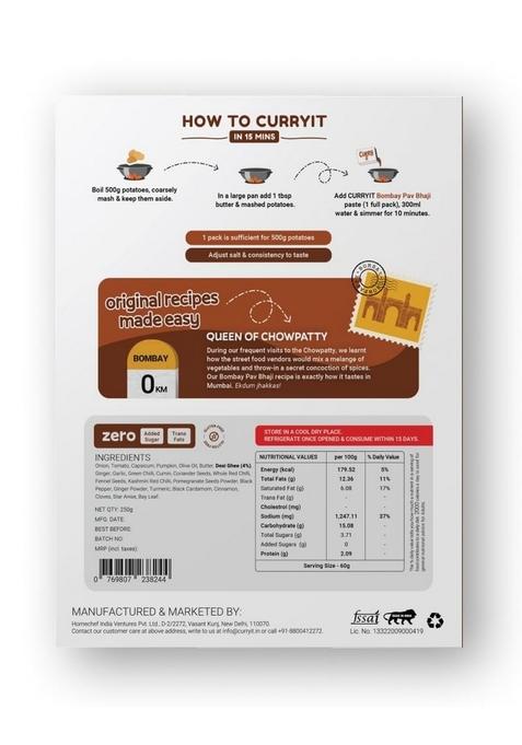 CURRYiT Instant Bombay Pav Bhaji Masala Curry Paste | Just Add Aloo (Potato) Ready in 15-30 Mins Serves 4-6 Made with Ghee No Preservatives To Cook Indian Gravy 250g