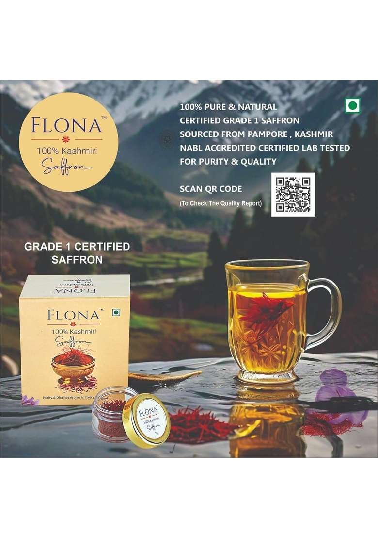FLONA Kashmiri Premium Saffron 1g - 100% Pure & Authentic Kesar, Keshar, Kumkuma Puvvu | Original for Pregnant Women, Skin, Hair Health Benefits - Indya
