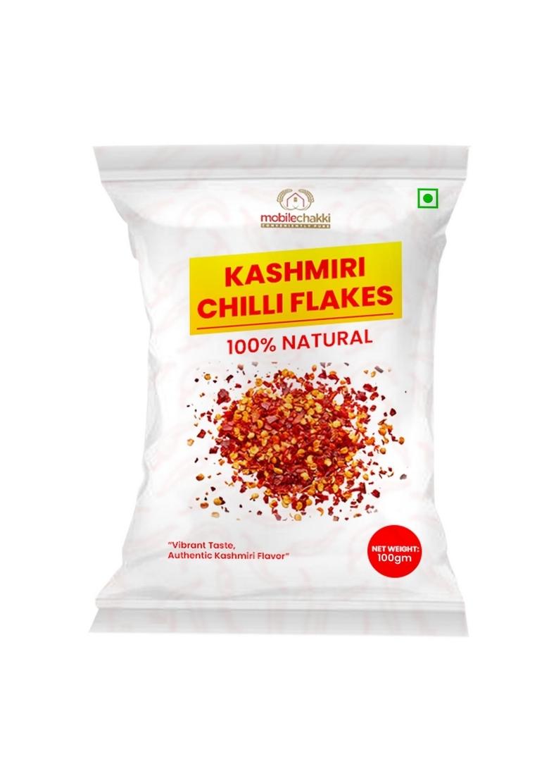 Mobile Chakki Kashmiri Chilli Flakes | Mild & Aromatic Red Natural, Sun-Dried, Rich Color Ideal for Cooking Toppings 100g