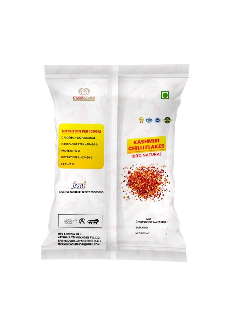 Mobile Chakki Kashmiri Chilli Flakes | Mild & Aromatic Red Natural, Sun-Dried, Rich Color Ideal for Cooking Toppings 100g