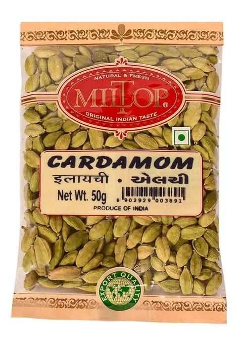 MILTOP Premium Cardamom Green Whole (ELAICHI), 50g | 8 mm Size