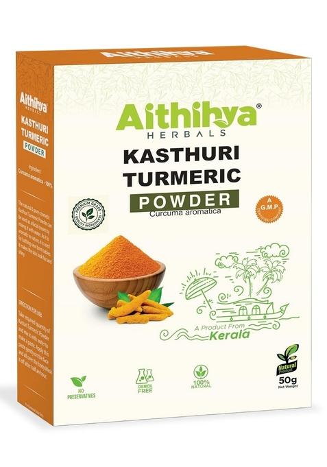 AITHIHYA Herbals 100% Pure & Natural Kasturi Turmeric Powder | Chemical-Free Wild for Glowing Skin Face Care Herbal Pack Beauty Remedy 50g