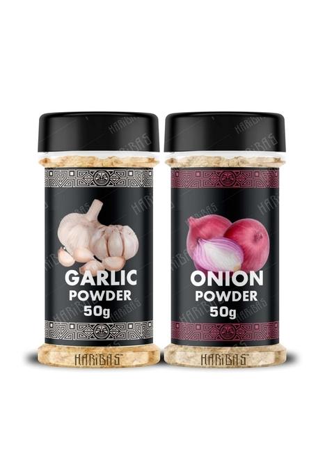 HARIBAS Combo Dry Onion Powder and Garlic 50gm Each | For Cooking & Baking Gluten Free Seasoning