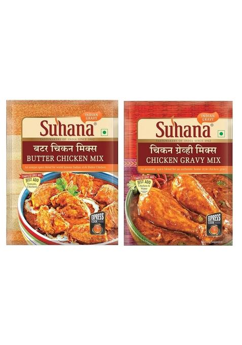 Suhana Butter Chicken 2 Pouch & Gravy | Spice Mix Easy to Cook - Combo of 4