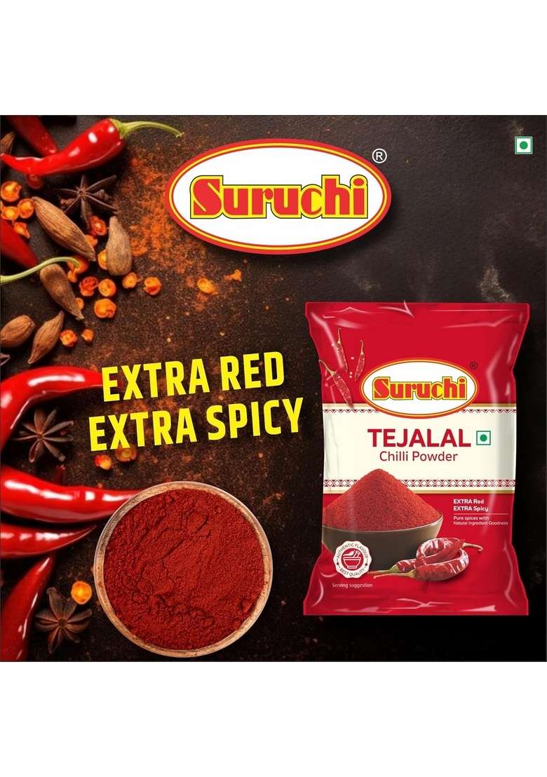 Suruchi Daily Spice Combo Pack (Tejalal Red Chilli Powder - 500g, Golden Turmeric 200g, Coriander Goda Masala 200g | Natural Pure Quality, No Artificial Colors (Pack of 4) - Indya