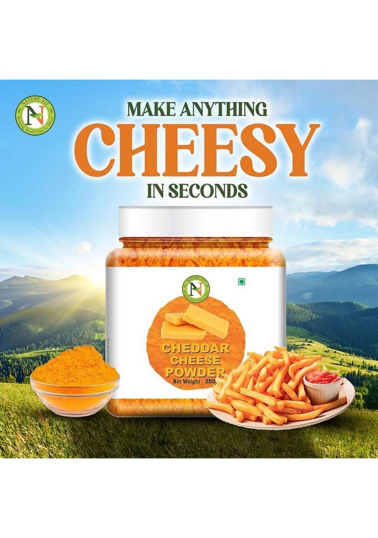Nature Vit NatureVit Cheddar Cheese Powder, 250g | Powder For Popcorn Pizza Masala French Fries & Pasta Vegan Makhana - Indya