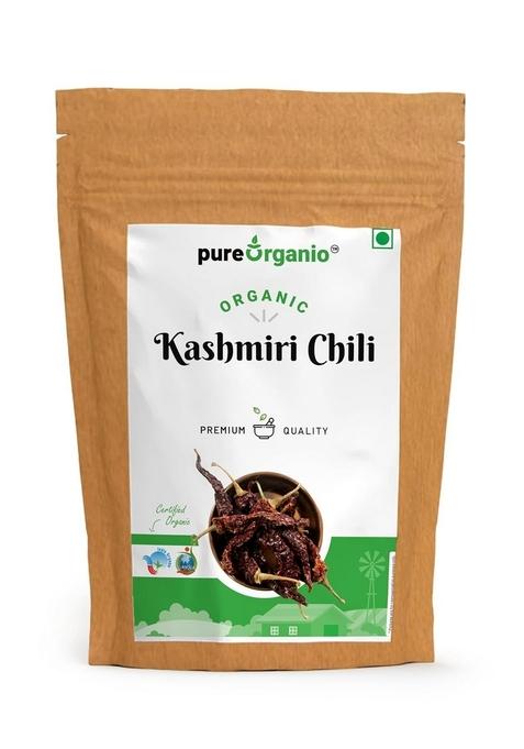 Pure Organio Organic Dried Kashmiri Chilli Whole (kashmiri Byadgi chilli) Authentic Sun Lal Mirch Spice Mild Flavor (200 Gm)
