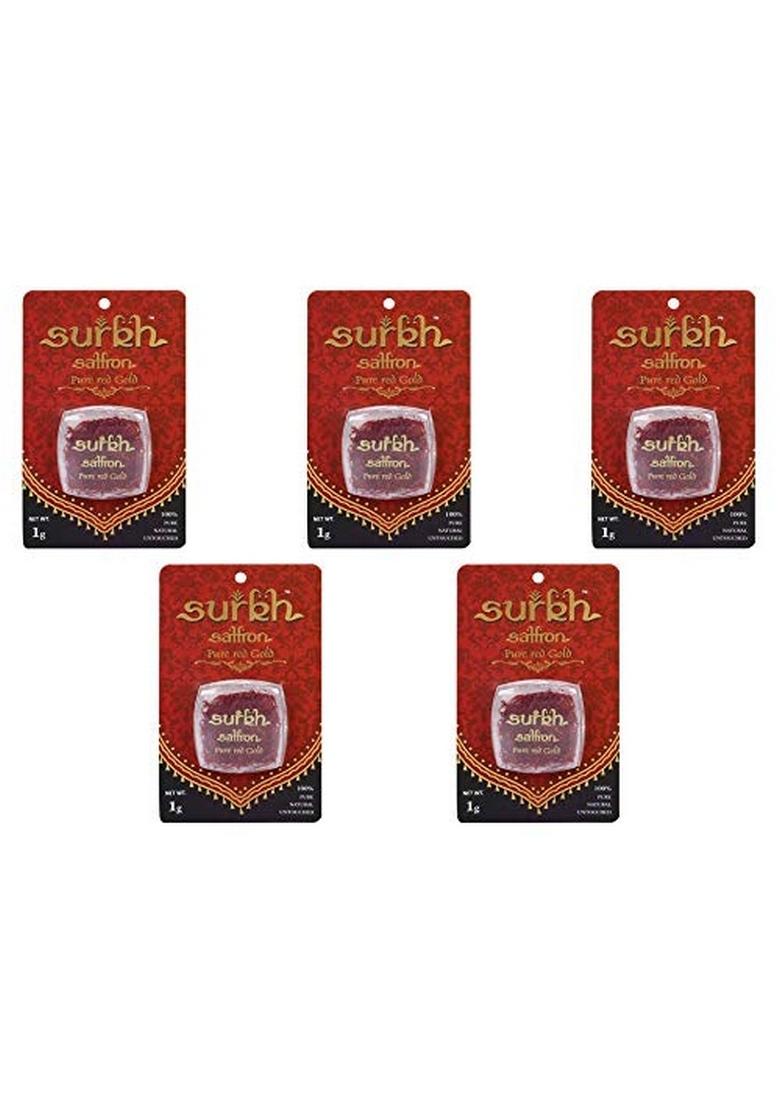 SURKH Saffron 100% Pure Natural Untouched Premium Grade 1 Kesar (1 Grams, Pack of 5)