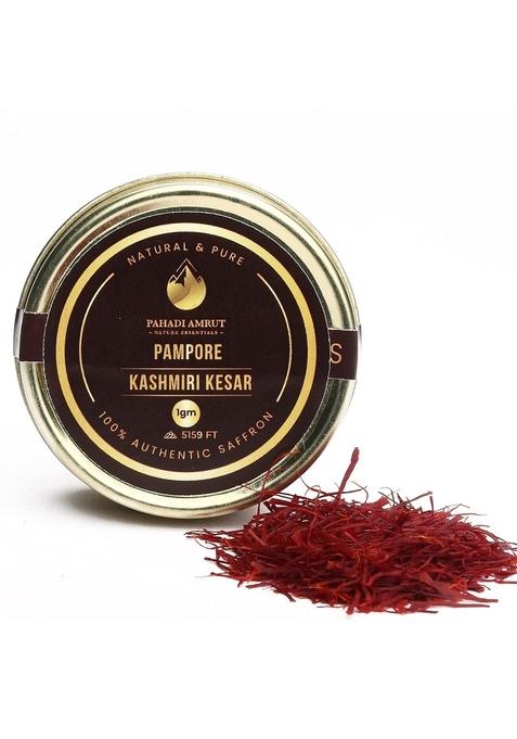 Pahadi Amrut Kashmiri Kesar | Original Pampore A++ Grade Saffron, 1gm Authentic Threads Hand Picked & Sun Dried at a Height of 5159 Ft Limited Produce