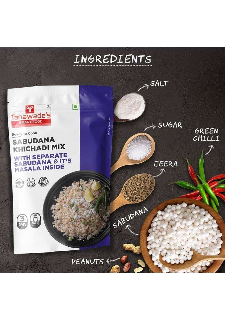 Tanawade’s Smart Food Instant Sabudana Khichdi Mix – Pack of 2 • Ready‑to‑Cook Savory Tapioca Vegan & Gluten‑Free No Preservatives 5–7 min Prep - Indya