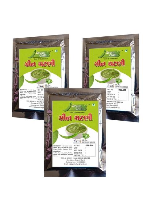 Green Chilli Chutney PreMix Powder, Coriander, Mint and Blend, Gujarat Special.Green chuteny powder mix paste indian (100.Grams Pack of 3)