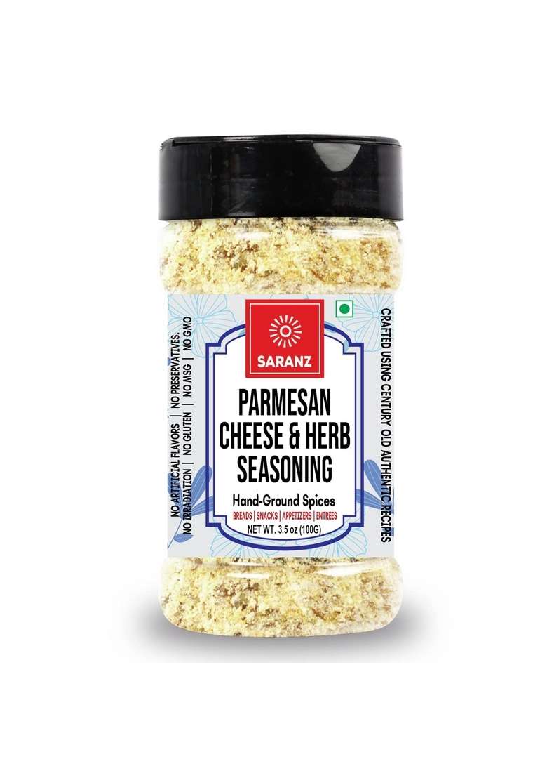 SARANZ Parmesan Cheese & Herb Exotic Seasoning Special Made with Fresh Herbs Aromatic Seasonings Best for Making Delicious Cheese/Flavoured Snacks-100 Grams Sprinkler Jar - Indya