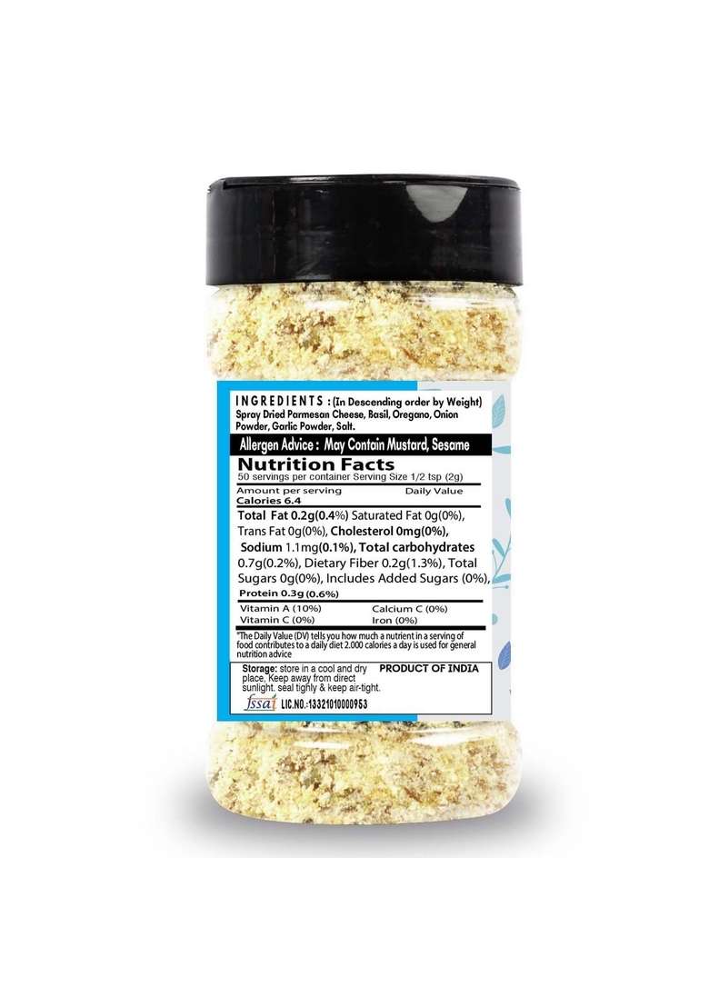 SARANZ Parmesan Cheese & Herb Exotic Seasoning Special Made with Fresh Herbs Aromatic Seasonings Best for Making Delicious Cheese/Flavoured Snacks-100 Grams Sprinkler Jar - Indya