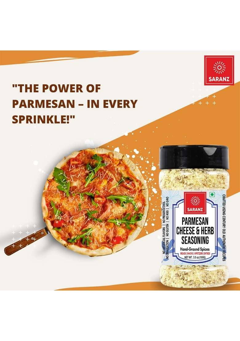 SARANZ Parmesan Cheese & Herb Exotic Seasoning Special Made with Fresh Herbs Aromatic Seasonings Best for Making Delicious Cheese/Flavoured Snacks-100 Grams Sprinkler Jar - Indya