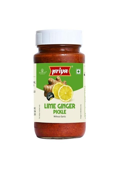 Priya Lime Ginger Without Garlic 300g-Authentic Telugu Style Achar |Traditional South Indian Taste |Homemade Nimbu Achar| Tangy and Spicy | Glass Jar