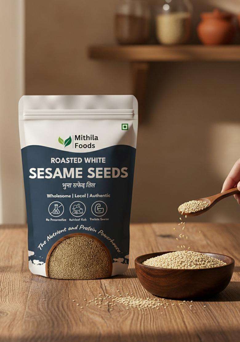 Mithila Foods 1 Kg Roasted White Sesame Seeds | Premium Safed Til Nutty, Aromatic & Crunchy Calcium Fiber Rich Superfood For Laddoo, Chikki, Tadka, Baking Salads Authentic Taste of Bihar - Indya