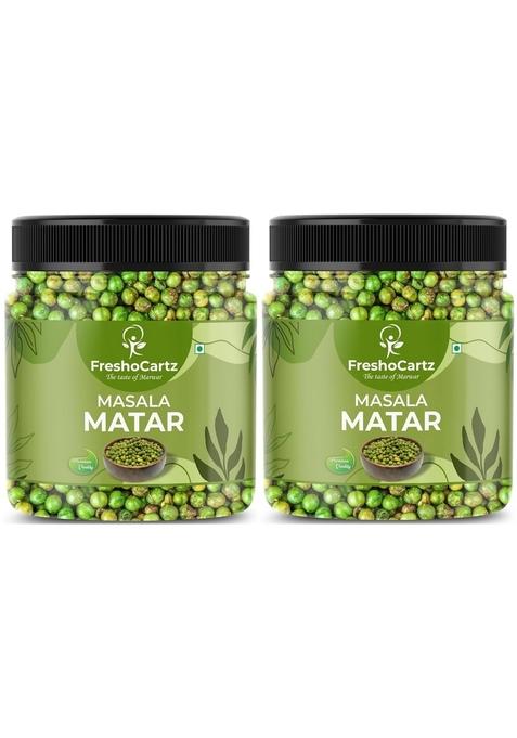 FreshoCartz Green Masala Matar | Chatpata Roasted Peas Spicy & Crunchy Namkeen - Jar Pack (Crunchy Matar, 250g (Pack of 2))