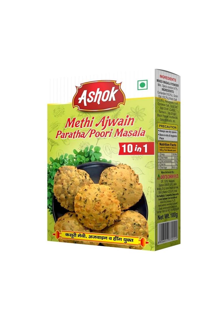 ASHOK NUTRIRICH Methi Ajwain Paratha/Poori Masala Mix 100g | Ready-to-Use Spiced Flour Digestive & Flavorful Ideal for Indian Flatbreads 100% Vegetarian No Preservatives (Pack of 2)