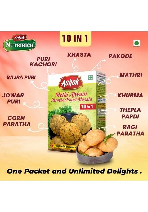 ASHOK NUTRIRICH Methi Ajwain Paratha/Poori Masala Mix 100g | Ready-to-Use Spiced Flour Digestive & Flavorful Ideal for Indian Flatbreads 100% Vegetarian No Preservatives (Pack of 2)