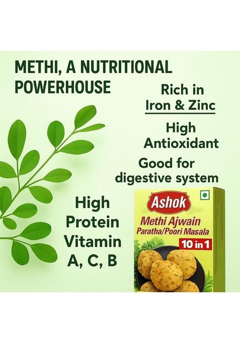 ASHOK NUTRIRICH Methi Ajwain Paratha/Poori Masala Mix 100g | Ready-to-Use Spiced Flour Digestive & Flavorful Ideal for Indian Flatbreads 100% Vegetarian No Preservatives (Pack of 2)