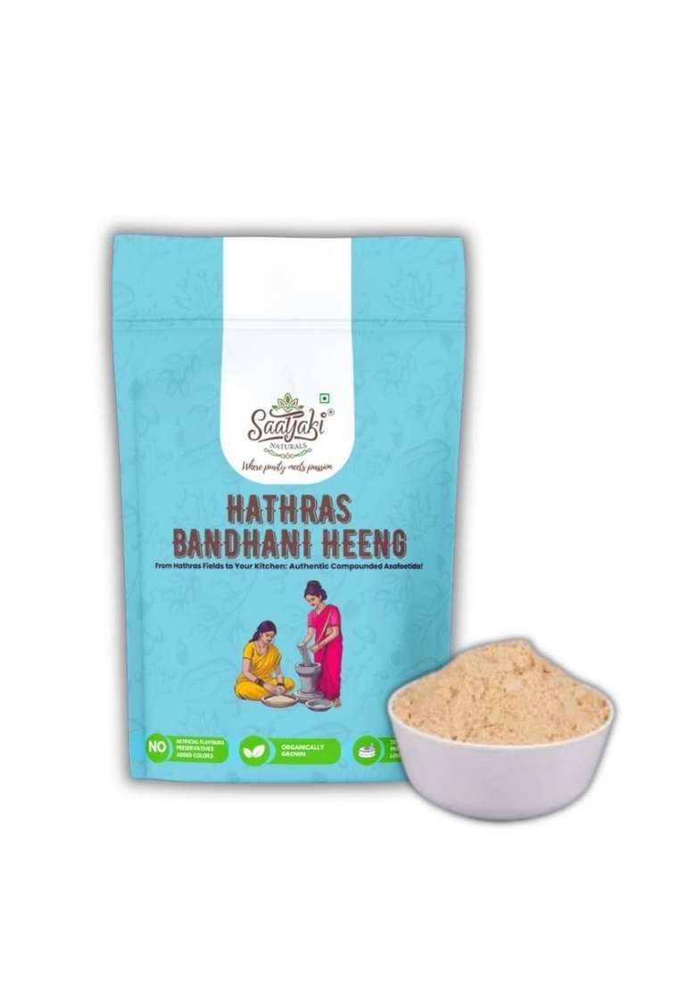 SAATYAKI NATURALS Organic Hathras Bandhani Heeng Powder/Kadak Tadka/ (50g) Pure Asafoetida for Cooking, Aromatic Spice Flavorful Dishes, Authentic and Natural Pack of 1 - Indya