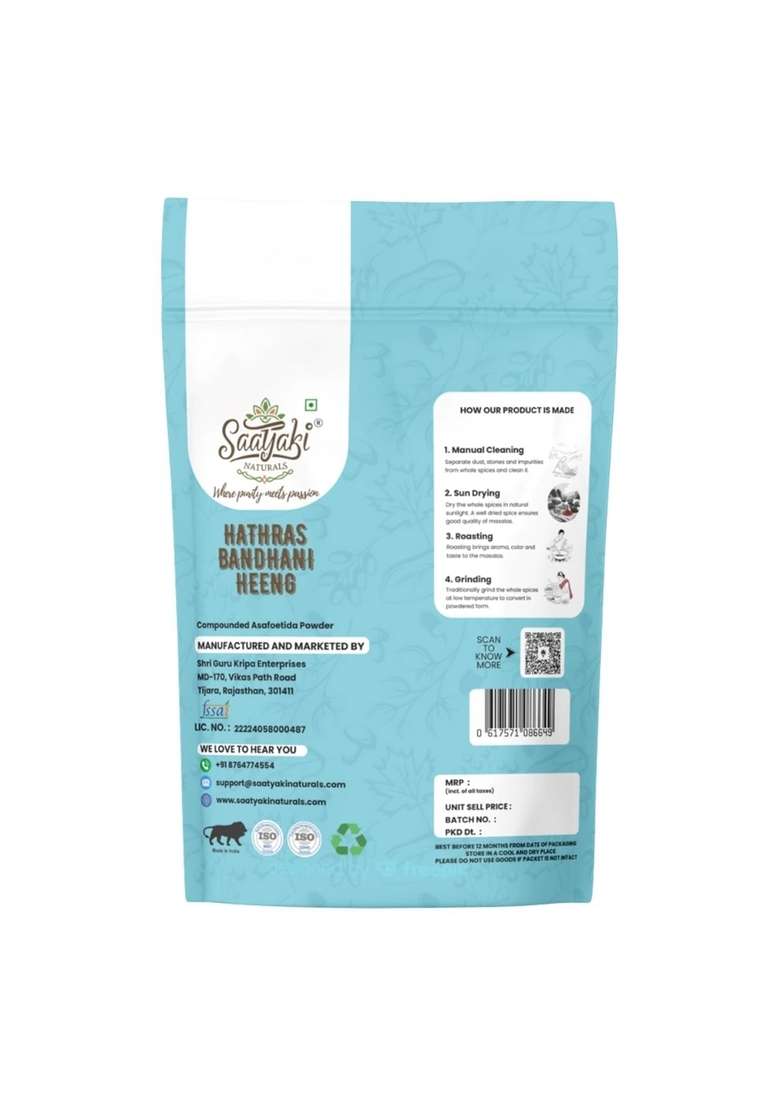 SAATYAKI NATURALS Organic Hathras Bandhani Heeng Powder/Kadak Tadka/ (50g) Pure Asafoetida for Cooking, Aromatic Spice Flavorful Dishes, Authentic and Natural Pack of 1 - Indya