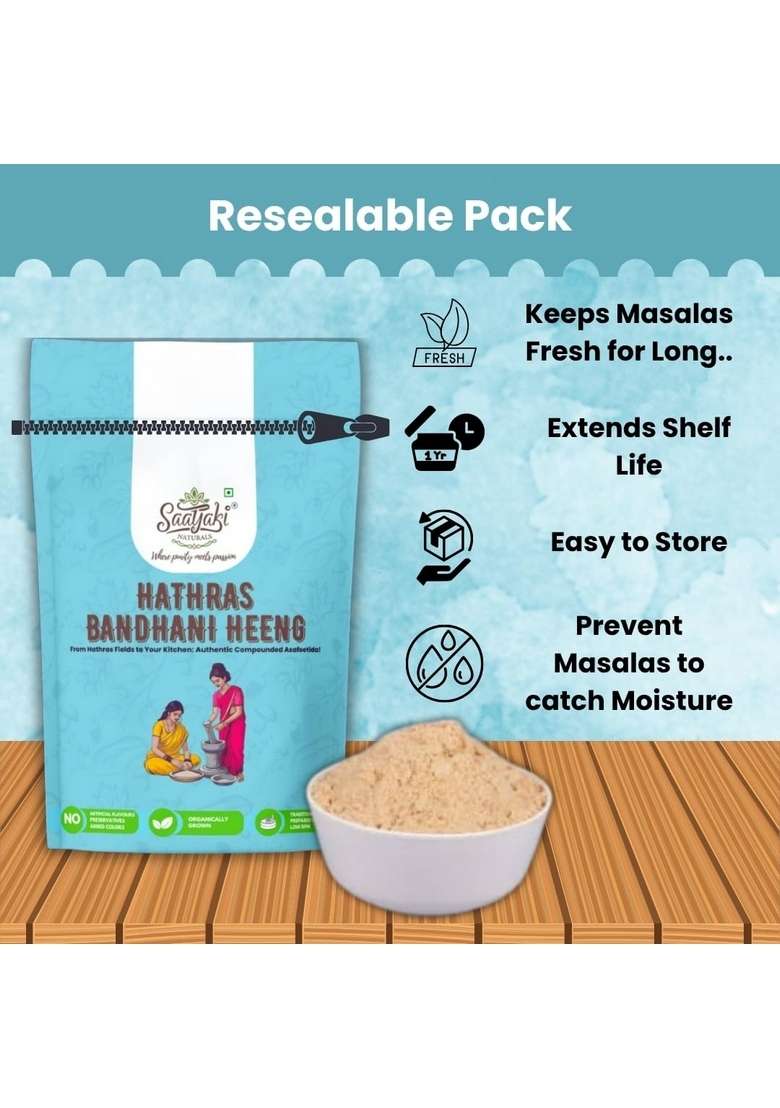 SAATYAKI NATURALS Organic Hathras Bandhani Heeng Powder/Kadak Tadka/ (50g) Pure Asafoetida for Cooking, Aromatic Spice Flavorful Dishes, Authentic and Natural Pack of 1 - Indya