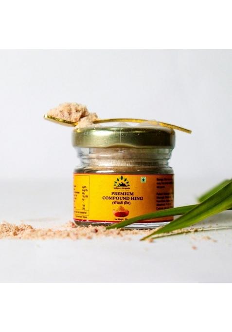 Hillpure Organic Grown by mother nature Growwn Heeng 20 gm, Compunded Asafoetida (Bandhani Hing), Strong Flavour & Aroma, Airtight Packaging for Freshness, gm Glass Bottle