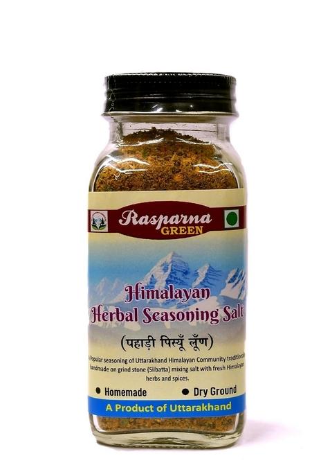 Rasparna Green Mix Garlic Flavored Seasoning Salt in Spinker Glass Bottle Herbal Pisyun Loon Pahadi Masala Namak 100g