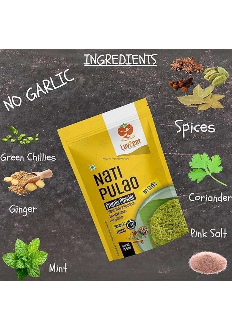 Luv2eat Authentic Nati Pulao Masala Mix 75g Non-Garlic Traditional Karnataka Style Spicy Rice Blend | Easy to Cook Ready 100% Natural Homemade Flavour No Preservatives & Additives - Indya