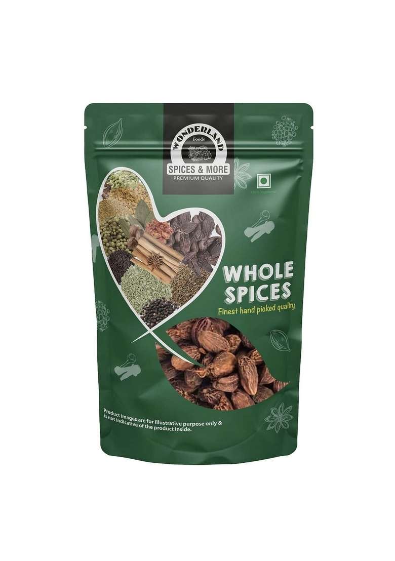 WONDERLAND FOODS (DEVICE) 250g Premium Whole Black Cardamom | Badi Elaichi/Kali Sabut Elaichi Natural Spices Antioxidants, Vitamin C High Dietary Fiber - Indya
