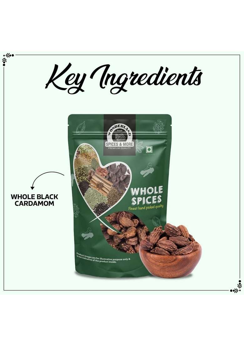 WONDERLAND FOODS (DEVICE) 250g Premium Whole Black Cardamom | Badi Elaichi/Kali Sabut Elaichi Natural Spices Antioxidants, Vitamin C High Dietary Fiber - Indya