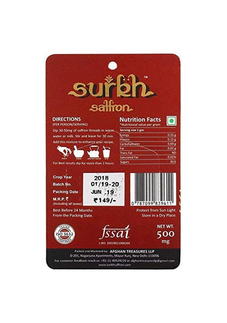 SURKH Saffron 100% Pure Natural Untouched Premium Grade 1 Kesar (1 Grams, Pack of 2)