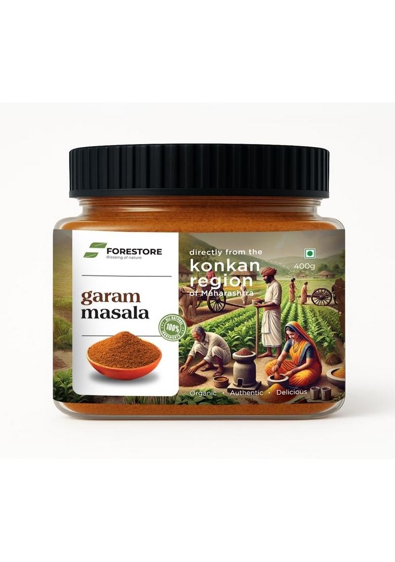 FORESTORE Garam Masala Powder 400gm Organic, Locally Sourced from the Konkan Region, Hand-Roasted, No Additives, Airtight Packaging, Ideal for Curries, Dals, and Vegetables.