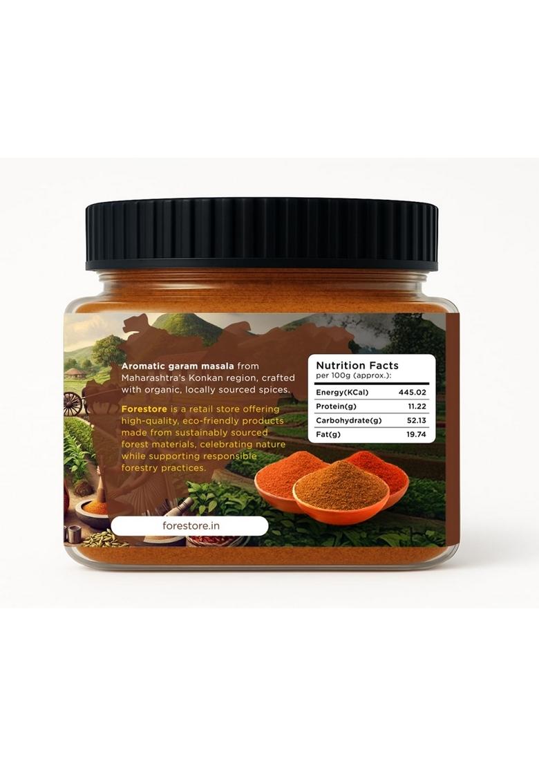 FORESTORE Garam Masala Powder 400gm Organic, Locally Sourced from the Konkan Region, Hand-Roasted, No Additives, Airtight Packaging, Ideal for Curries, Dals, and Vegetables.