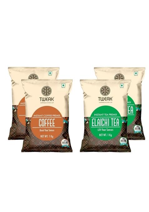 TWEAK Instant Elaichi Tea + Coffee Premix | Total 4 Kgs (1kg x packet) Just add Hot water Chai Make 62 cups of 100ml from 1kg Bold Taste 100% Authentic